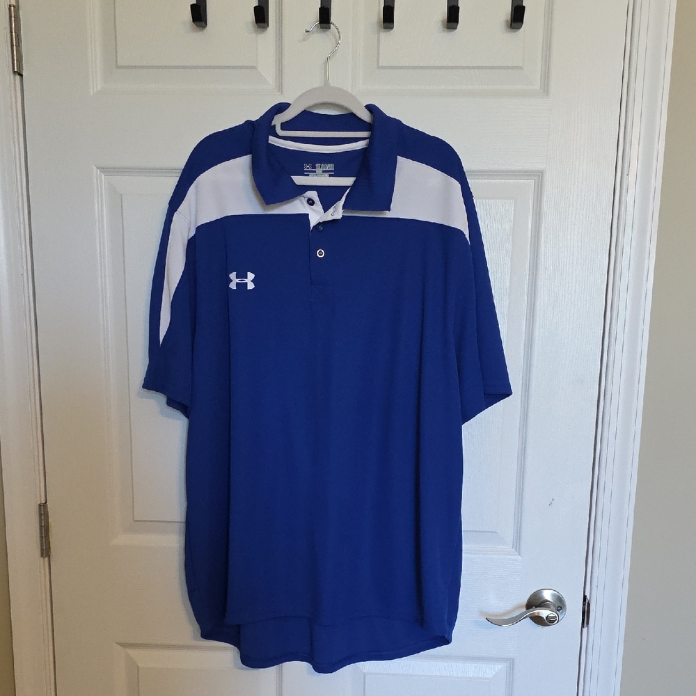 Under Armour Blue Polo with White Shoulder Panels